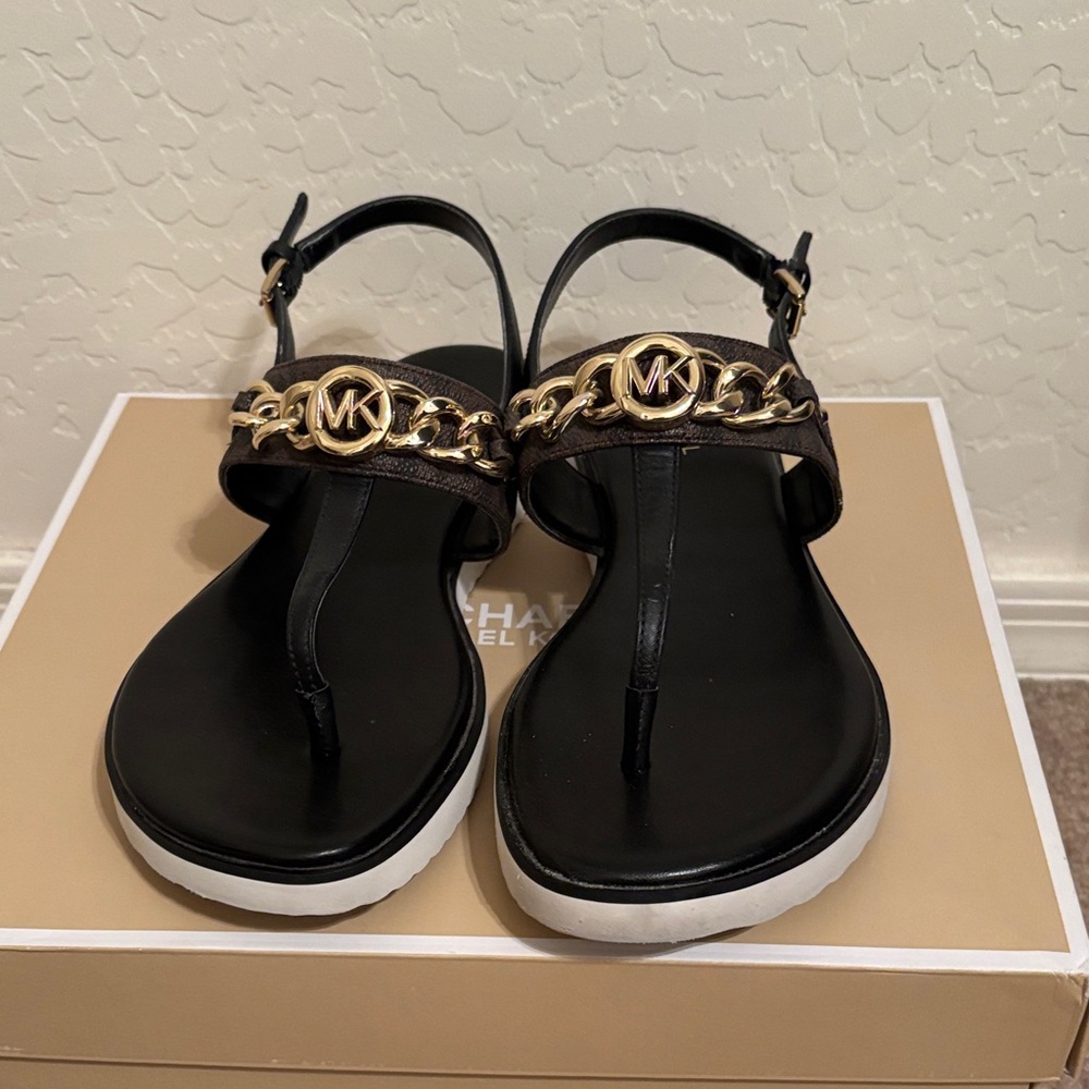 Michael Kors Black and Gold Chain Sandals